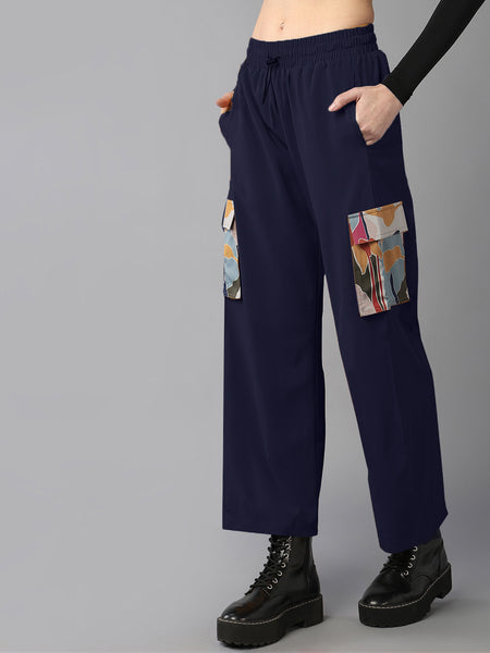 Navy Blue Cargo Style Pocket Trousers