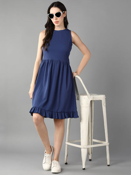 Round Neck Gathered And Pleated Fit & Flare Dress