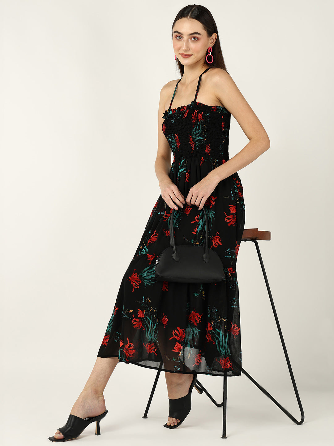 Black printed floral dress