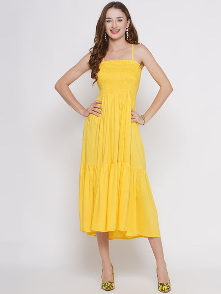 Rayon Smoking Yellow Midi Dress