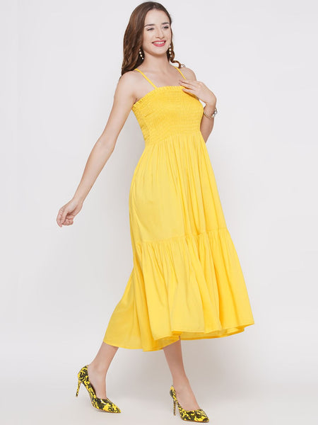 Rayon Smoking Yellow Midi Dress