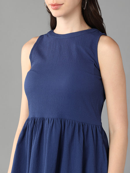 Round Neck Gathered And Pleated Fit & Flare Dress