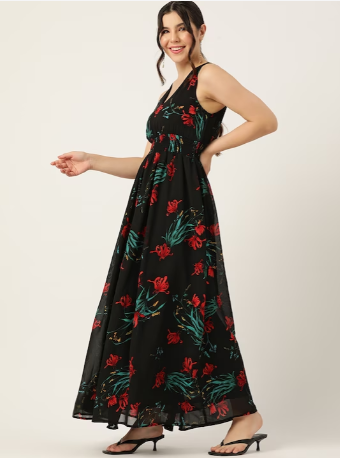 Floral Print A-Line Maxi Dress