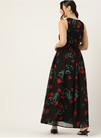 Floral Print A-Line Maxi Dress