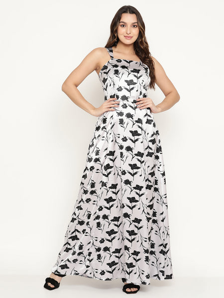 Satin Printed Maxi Dress