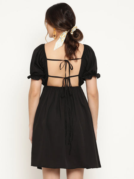 Black Backless Crepe Dress